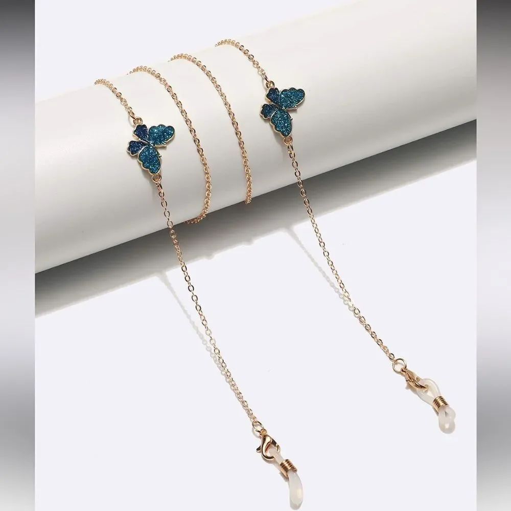 Gold Butterfly Blue Glasses Chain A1679